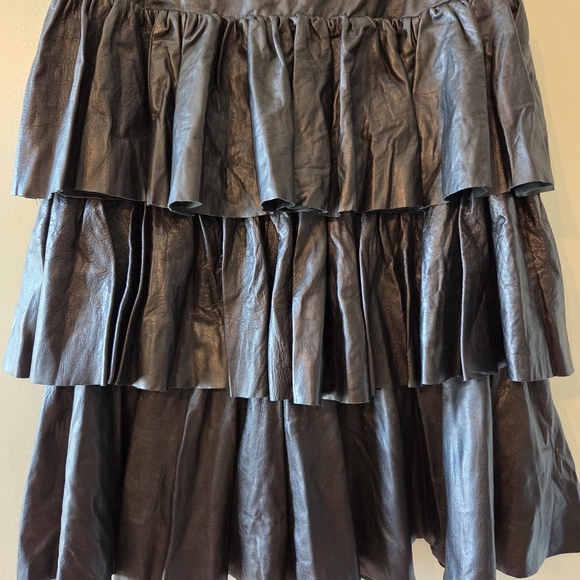 Dominic Bellissimo Black Soft Leather Tiered Ruffle Midi Skirt Boho Chic Black 8 - Picture 6 of 15